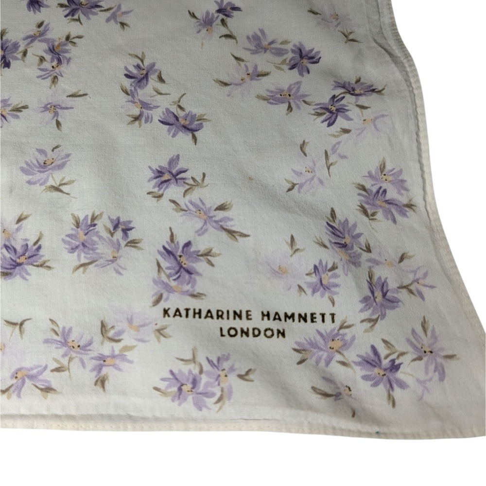 Vintage Katharine Hamnett Hankerchief Purple Floral Cotton London Printed Logo
